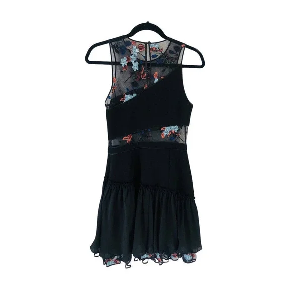 5 a 7 Cinq a Sept Aquarius Designer Embroidered Mesh Ruffle Hem Dress $450 Sz 6‍ - Picture 5 of 16